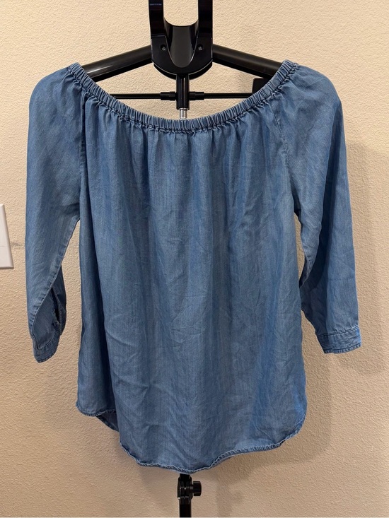 beachlunchlounge Tops - beachlunchlounge Off-Shoulder Chambray Blouse | Coastal Grandma Boho Cowgirl L